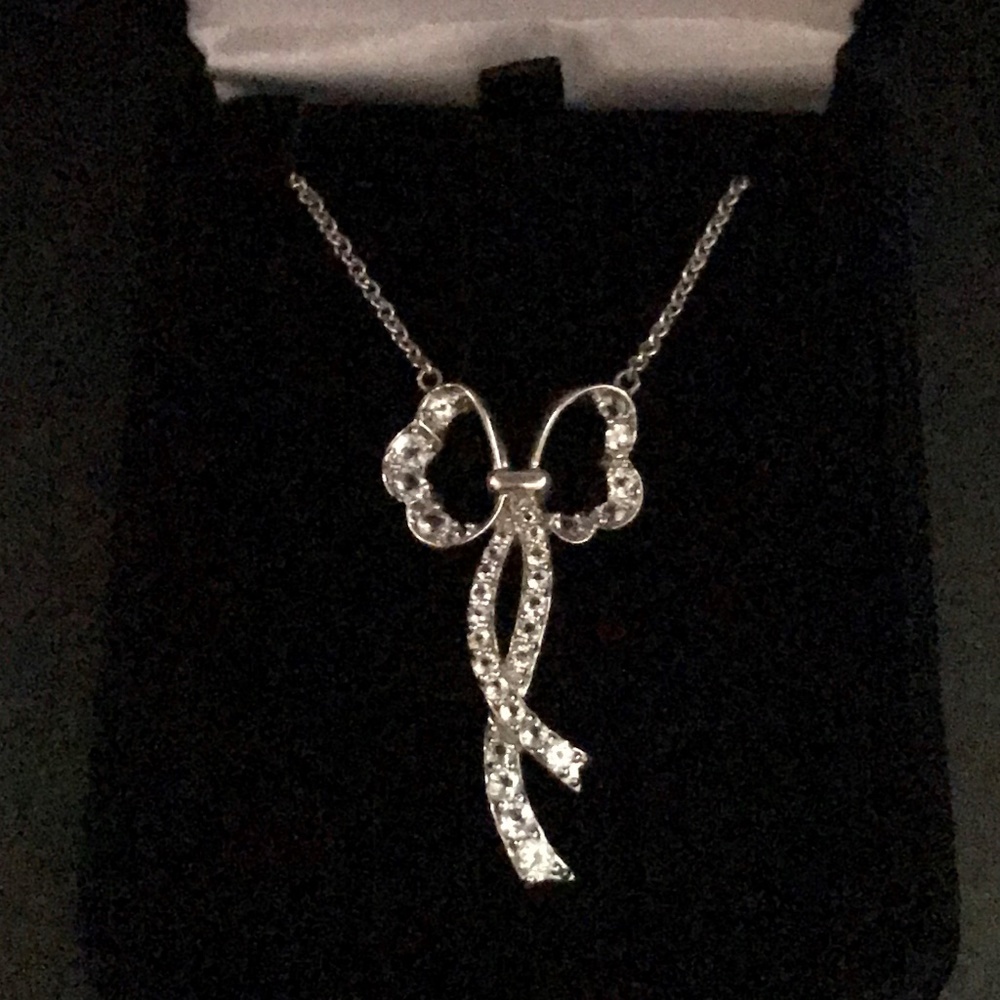 White Sapphire & Sterling Silver Bow Necklace